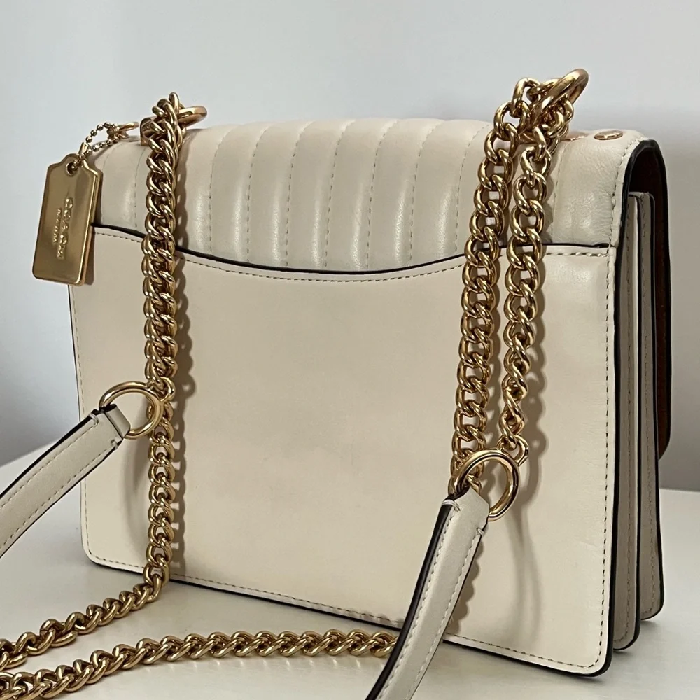 Coach Quilted Leather Shoulder Bag in Chalk White with Gold Chain - Picture 2 of 12